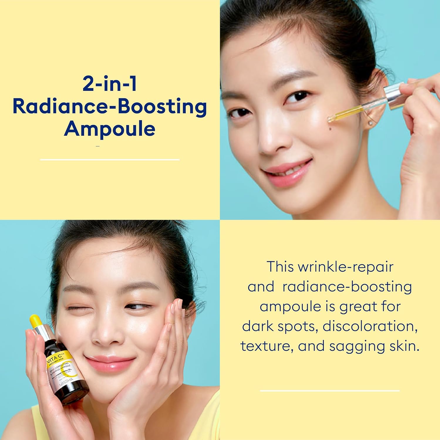 MISSHA Vita C Plus Spot Correcting & Firming Ampoule, Vitamin C Serum, Korean Serum for Face, Korean Skin Care For Aging Dull skin, Dark spots, 1.01 Fl oz/30ml